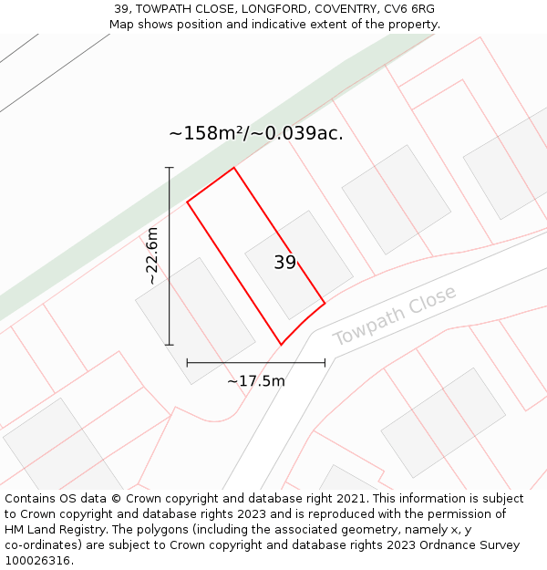 39, TOWPATH CLOSE, LONGFORD, COVENTRY, CV6 6RG: Plot and title map