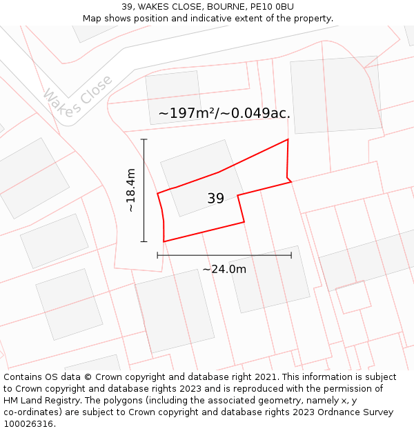 39, WAKES CLOSE, BOURNE, PE10 0BU: Plot and title map