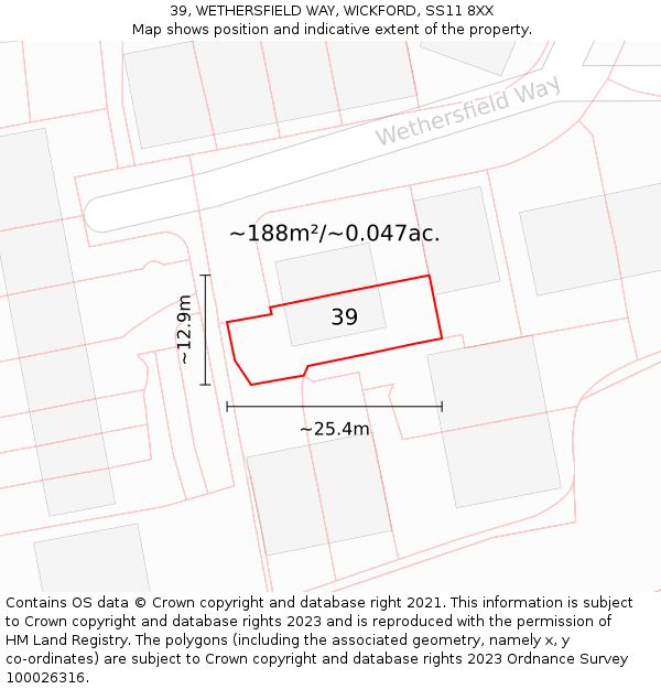 39, WETHERSFIELD WAY, WICKFORD, SS11 8XX: Plot and title map