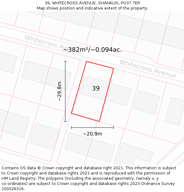 39, WHITECROSS AVENUE, SHANKLIN, PO37 7ER: Plot and title map