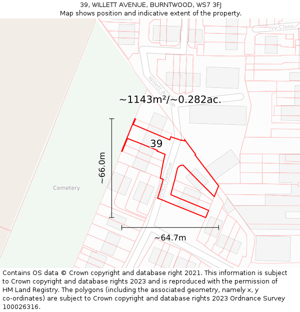 39, WILLETT AVENUE, BURNTWOOD, WS7 3FJ: Plot and title map