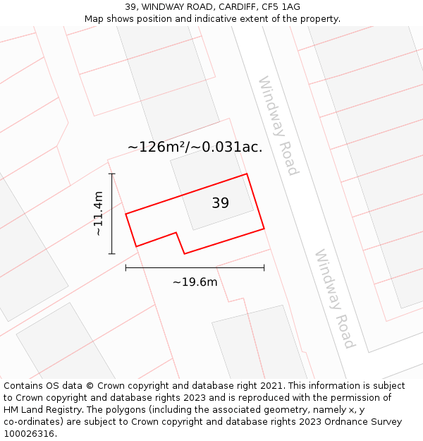 39, WINDWAY ROAD, CARDIFF, CF5 1AG: Plot and title map