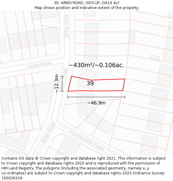39, WREN ROAD, SIDCUP, DA14 4LY: Plot and title map