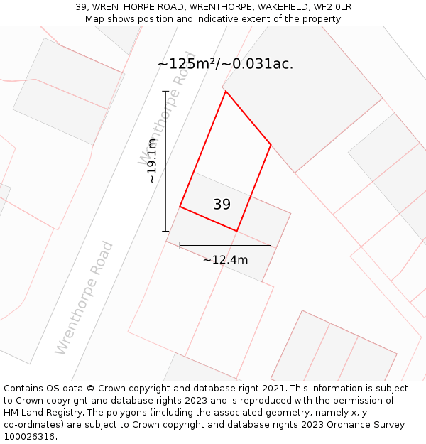 39, WRENTHORPE ROAD, WRENTHORPE, WAKEFIELD, WF2 0LR: Plot and title map