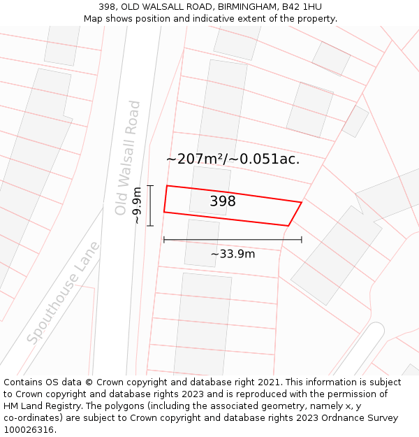 398, OLD WALSALL ROAD, BIRMINGHAM, B42 1HU: Plot and title map