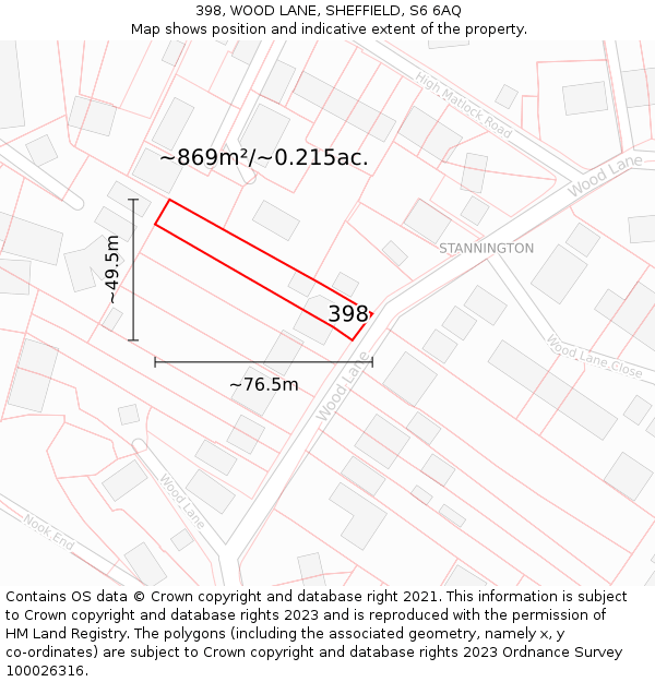 398, WOOD LANE, SHEFFIELD, S6 6AQ: Plot and title map