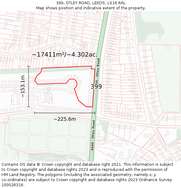 399, OTLEY ROAD, LEEDS, LS16 6AL: Plot and title map