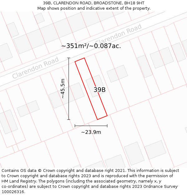 39B, CLARENDON ROAD, BROADSTONE, BH18 9HT: Plot and title map