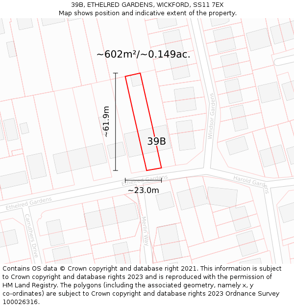 39B, ETHELRED GARDENS, WICKFORD, SS11 7EX: Plot and title map