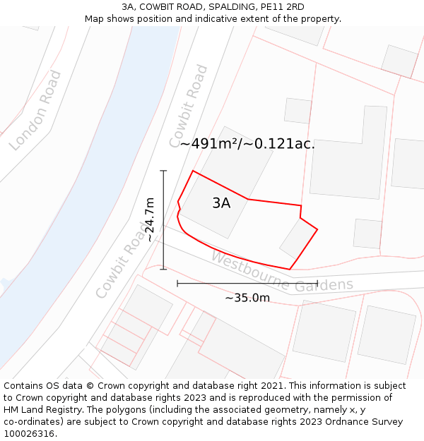 3A, COWBIT ROAD, SPALDING, PE11 2RD: Plot and title map