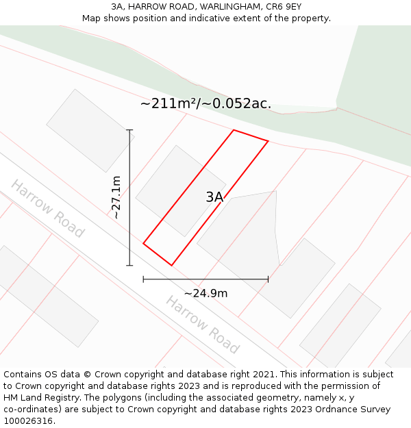 3A, HARROW ROAD, WARLINGHAM, CR6 9EY: Plot and title map