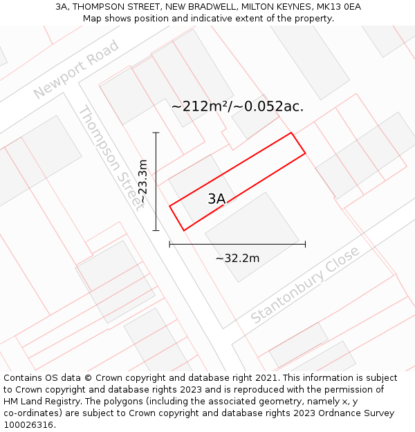 3A, THOMPSON STREET, NEW BRADWELL, MILTON KEYNES, MK13 0EA: Plot and title map