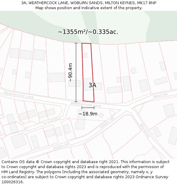 3A, WEATHERCOCK LANE, WOBURN SANDS, MILTON KEYNES, MK17 8NP: Plot and title map