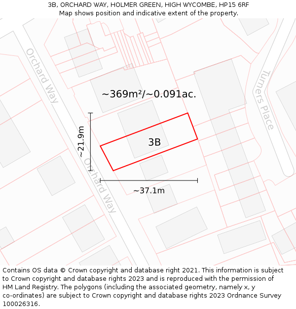 3B, ORCHARD WAY, HOLMER GREEN, HIGH WYCOMBE, HP15 6RF: Plot and title map