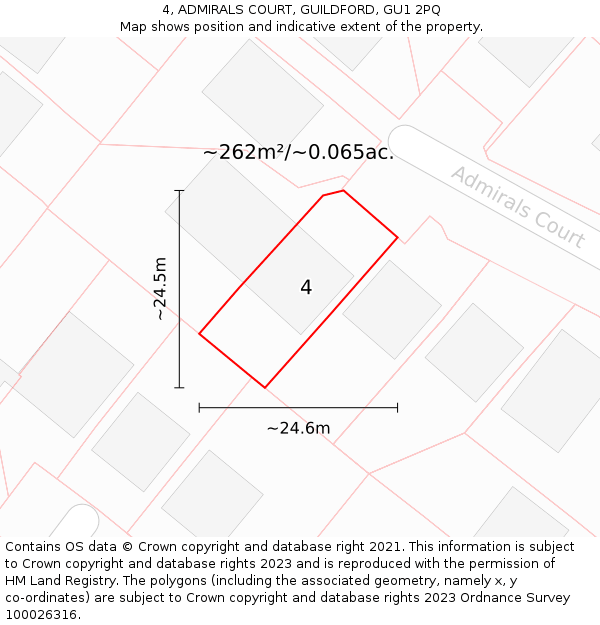 4, ADMIRALS COURT, GUILDFORD, GU1 2PQ: Plot and title map