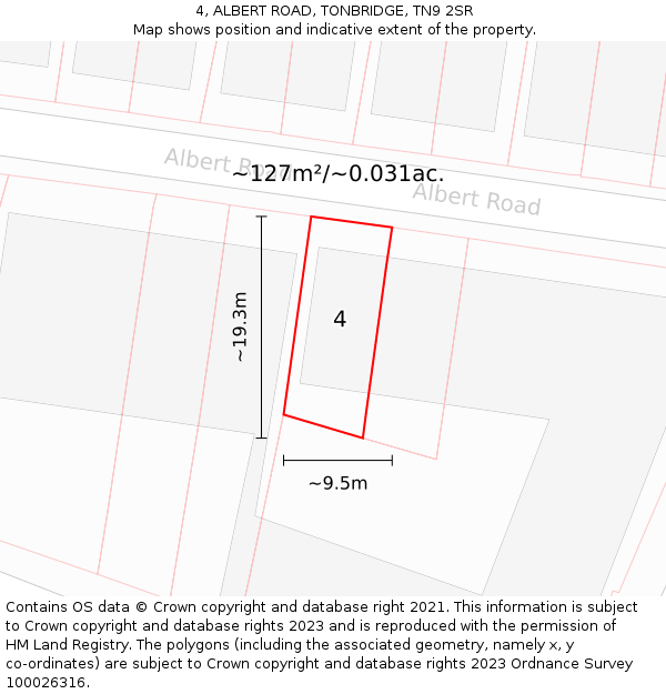 4, ALBERT ROAD, TONBRIDGE, TN9 2SR: Plot and title map