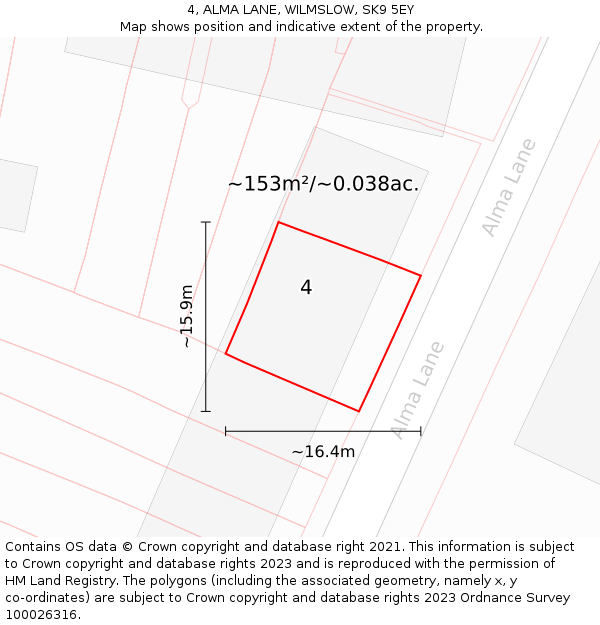4, ALMA LANE, WILMSLOW, SK9 5EY: Plot and title map