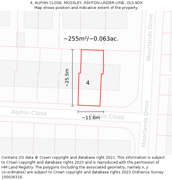 4, ALPHIN CLOSE, MOSSLEY, ASHTON-UNDER-LYNE, OL5 9DX: Plot and title map