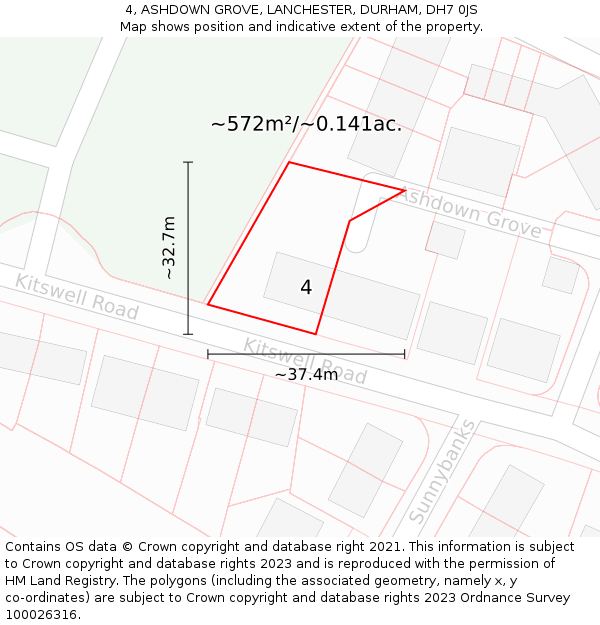 4, ASHDOWN GROVE, LANCHESTER, DURHAM, DH7 0JS: Plot and title map