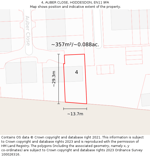 4, AUBER CLOSE, HODDESDON, EN11 9FA: Plot and title map