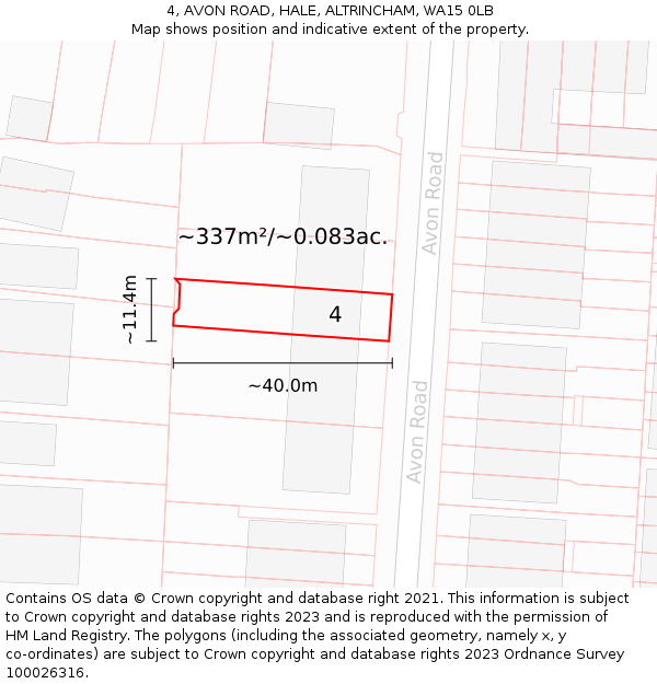 4, AVON ROAD, HALE, ALTRINCHAM, WA15 0LB: Plot and title map