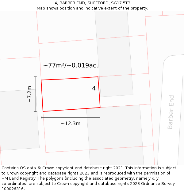 4, BARBER END, SHEFFORD, SG17 5TB: Plot and title map