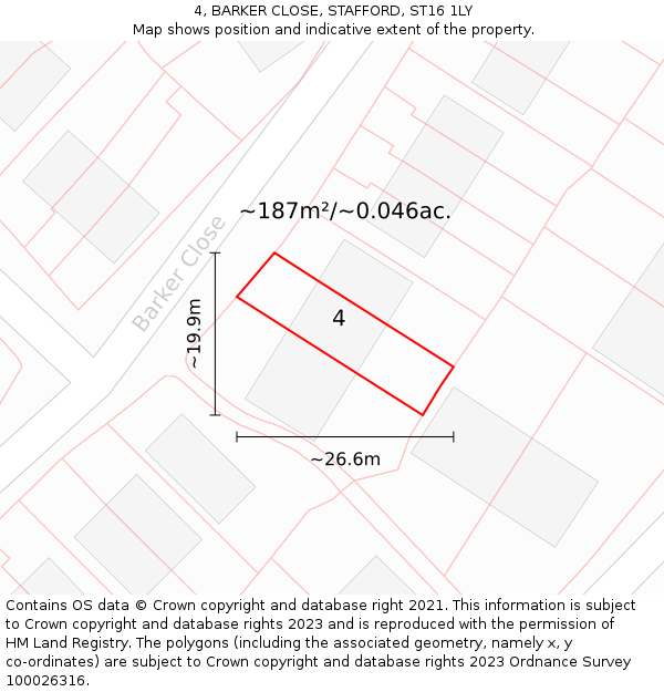 4, BARKER CLOSE, STAFFORD, ST16 1LY: Plot and title map