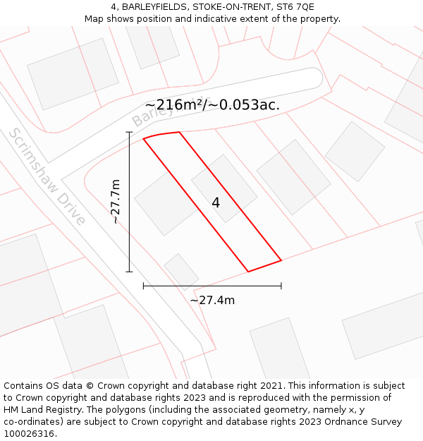 4, BARLEYFIELDS, STOKE-ON-TRENT, ST6 7QE: Plot and title map