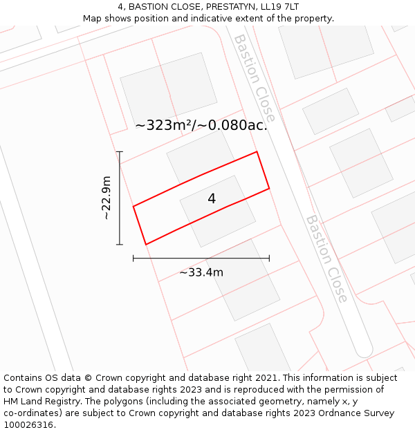 4, BASTION CLOSE, PRESTATYN, LL19 7LT: Plot and title map