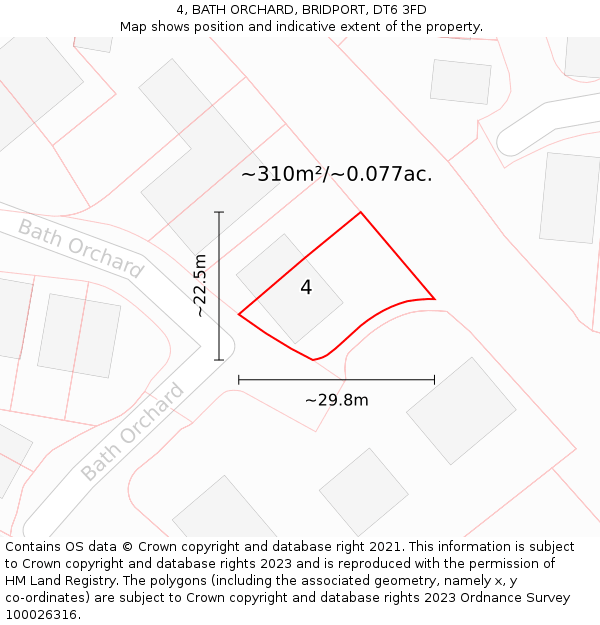 4, BATH ORCHARD, BRIDPORT, DT6 3FD: Plot and title map