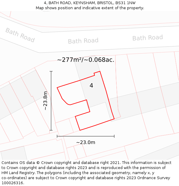 4, BATH ROAD, KEYNSHAM, BRISTOL, BS31 1NW: Plot and title map