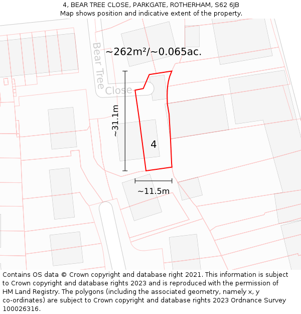 4, BEAR TREE CLOSE, PARKGATE, ROTHERHAM, S62 6JB: Plot and title map