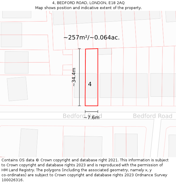 4, BEDFORD ROAD, LONDON, E18 2AQ: Plot and title map