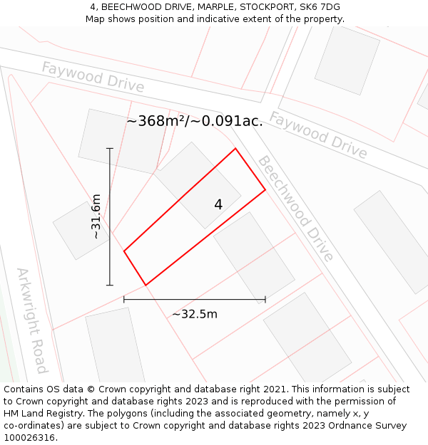 4, BEECHWOOD DRIVE, MARPLE, STOCKPORT, SK6 7DG: Plot and title map