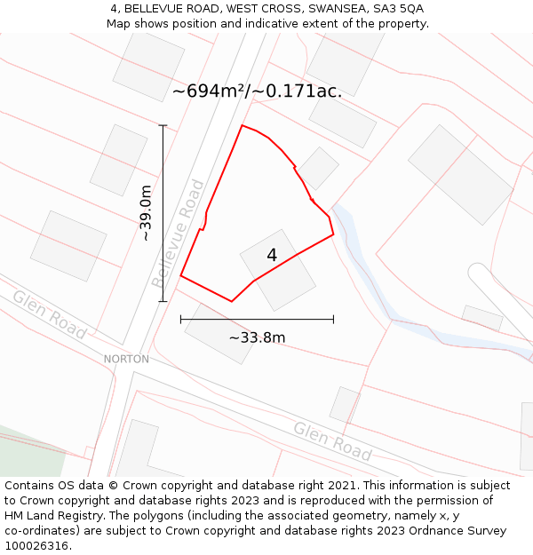 4, BELLEVUE ROAD, WEST CROSS, SWANSEA, SA3 5QA: Plot and title map