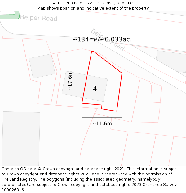 4, BELPER ROAD, ASHBOURNE, DE6 1BB: Plot and title map