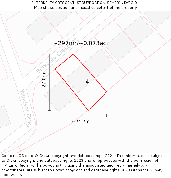 4, BERKELEY CRESCENT, STOURPORT-ON-SEVERN, DY13 0HJ: Plot and title map