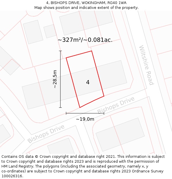 4, BISHOPS DRIVE, WOKINGHAM, RG40 1WA: Plot and title map