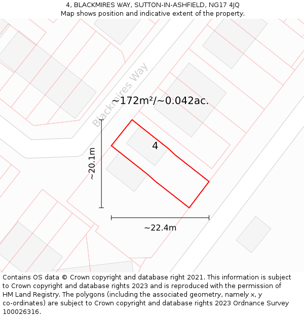 4, BLACKMIRES WAY, SUTTON-IN-ASHFIELD, NG17 4JQ: Plot and title map