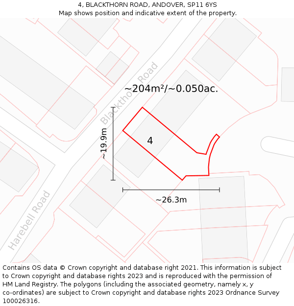 4, BLACKTHORN ROAD, ANDOVER, SP11 6YS: Plot and title map