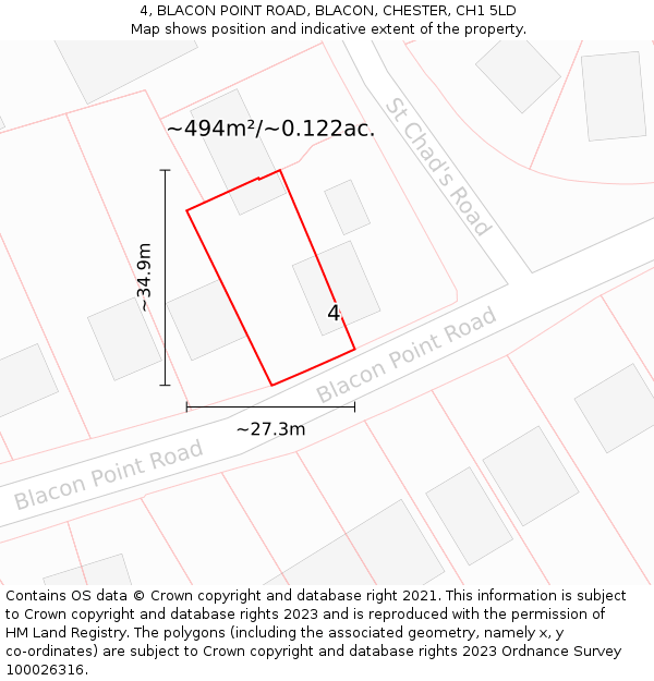 4, BLACON POINT ROAD, BLACON, CHESTER, CH1 5LD: Plot and title map