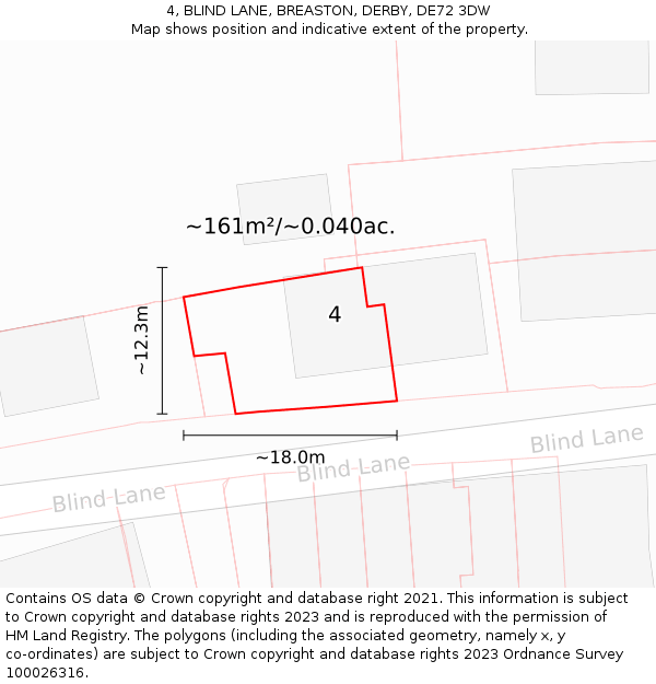 4, BLIND LANE, BREASTON, DERBY, DE72 3DW: Plot and title map