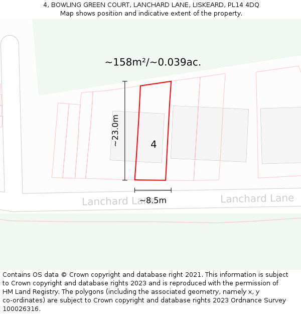 4, BOWLING GREEN COURT, LANCHARD LANE, LISKEARD, PL14 4DQ: Plot and title map