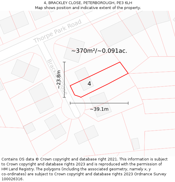 4, BRACKLEY CLOSE, PETERBOROUGH, PE3 6LH: Plot and title map