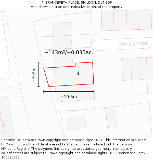 4, BRANCEPETH PLACE, SHILDON, DL4 2DR: Plot and title map