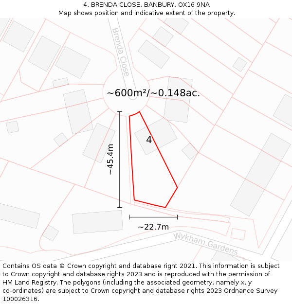 4, BRENDA CLOSE, BANBURY, OX16 9NA: Plot and title map