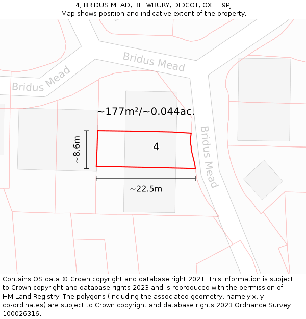 4, BRIDUS MEAD, BLEWBURY, DIDCOT, OX11 9PJ: Plot and title map