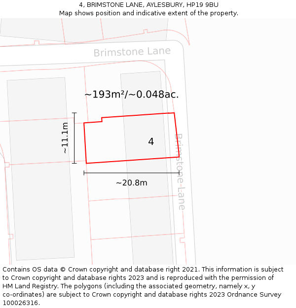 4, BRIMSTONE LANE, AYLESBURY, HP19 9BU: Plot and title map