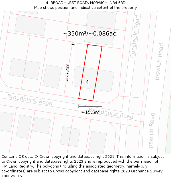 4, BROADHURST ROAD, NORWICH, NR4 6RD: Plot and title map