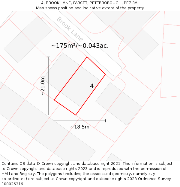 4, BROOK LANE, FARCET, PETERBOROUGH, PE7 3AL: Plot and title map